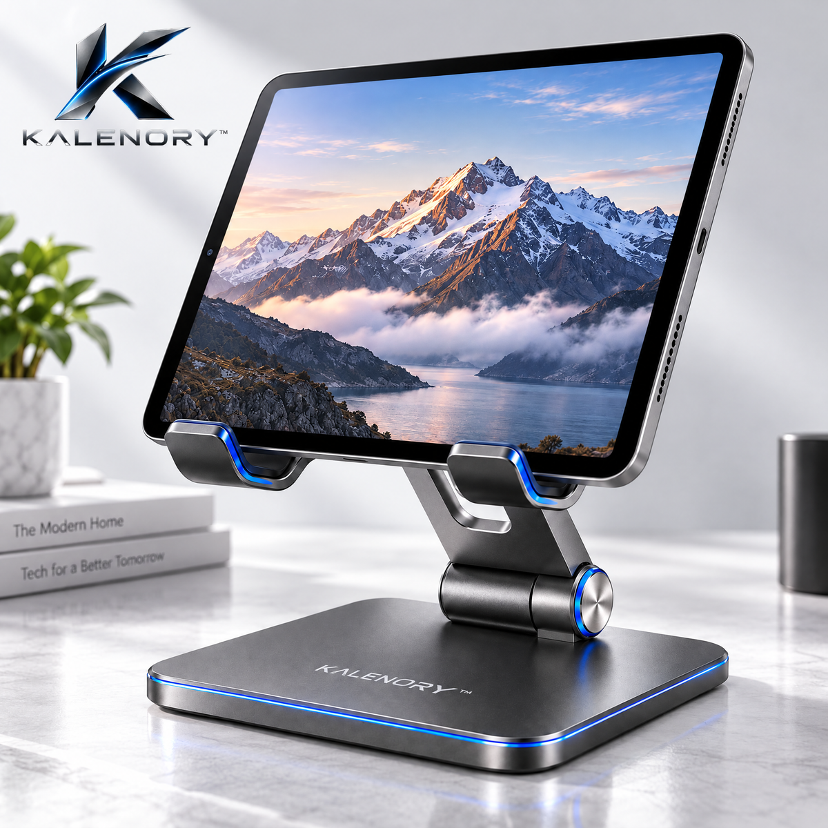 Kalrnory™ FlexView Adjustable Tablet Stand – 360° Rotating Desktop Holder for Work, Streaming, Video Calls & Everyday Use