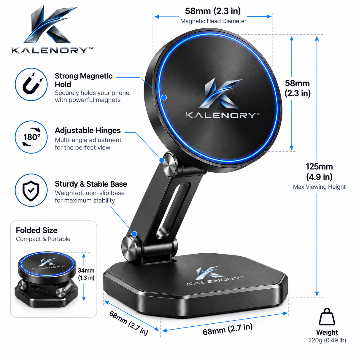Kalrnory™ PocketFold Adjustable Phone Stand – Compact Fold-Flat Desktop Holder for Work, Travel, Video Calls & Everyday Viewing