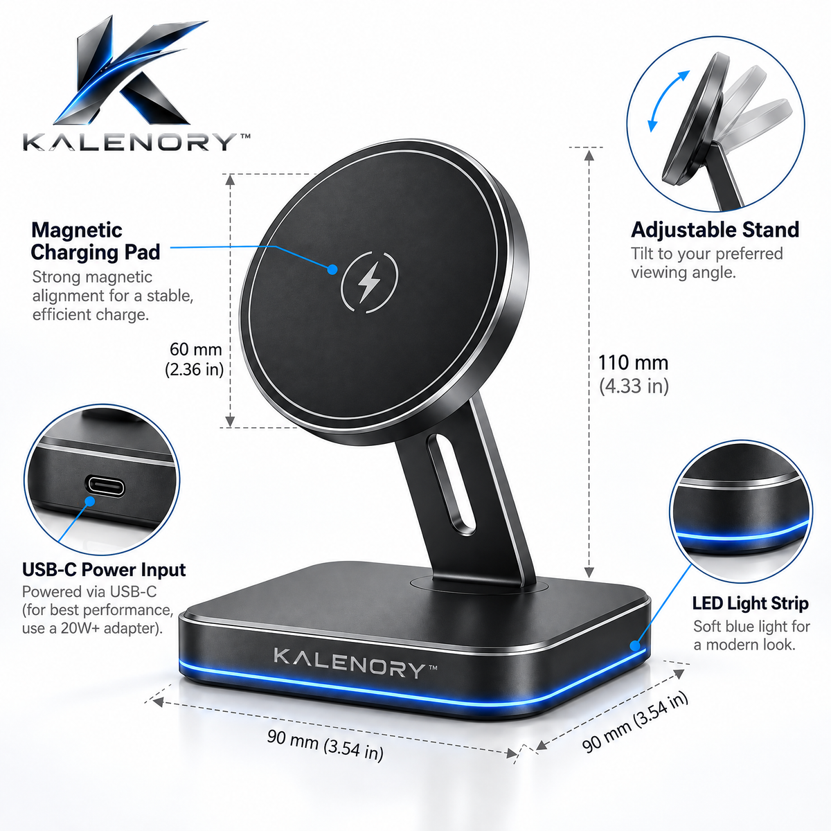 Kalrnory™ 15W Slim Wireless Charging Pad – Fast Desktop Charger for Phones, Earbuds & Everyday Devices