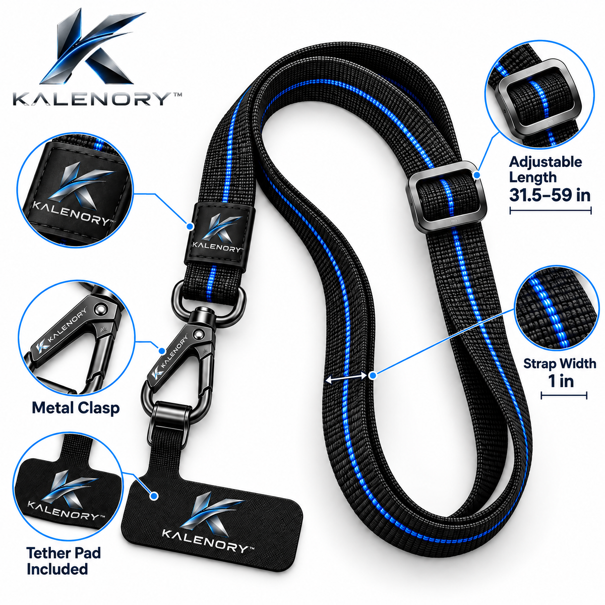 Kalrnory™ Adjustable Crossbody Phone Lanyard – Hands-Free Phone Strap with Universal Tether Tab for Travel, Work & Everyday Carry