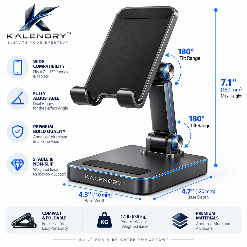 Kalrnory™ Adjustable Foldable Phone Stand – Multi-Angle Desktop Holder for Work, Video Calls, Streaming & Everyday Viewing