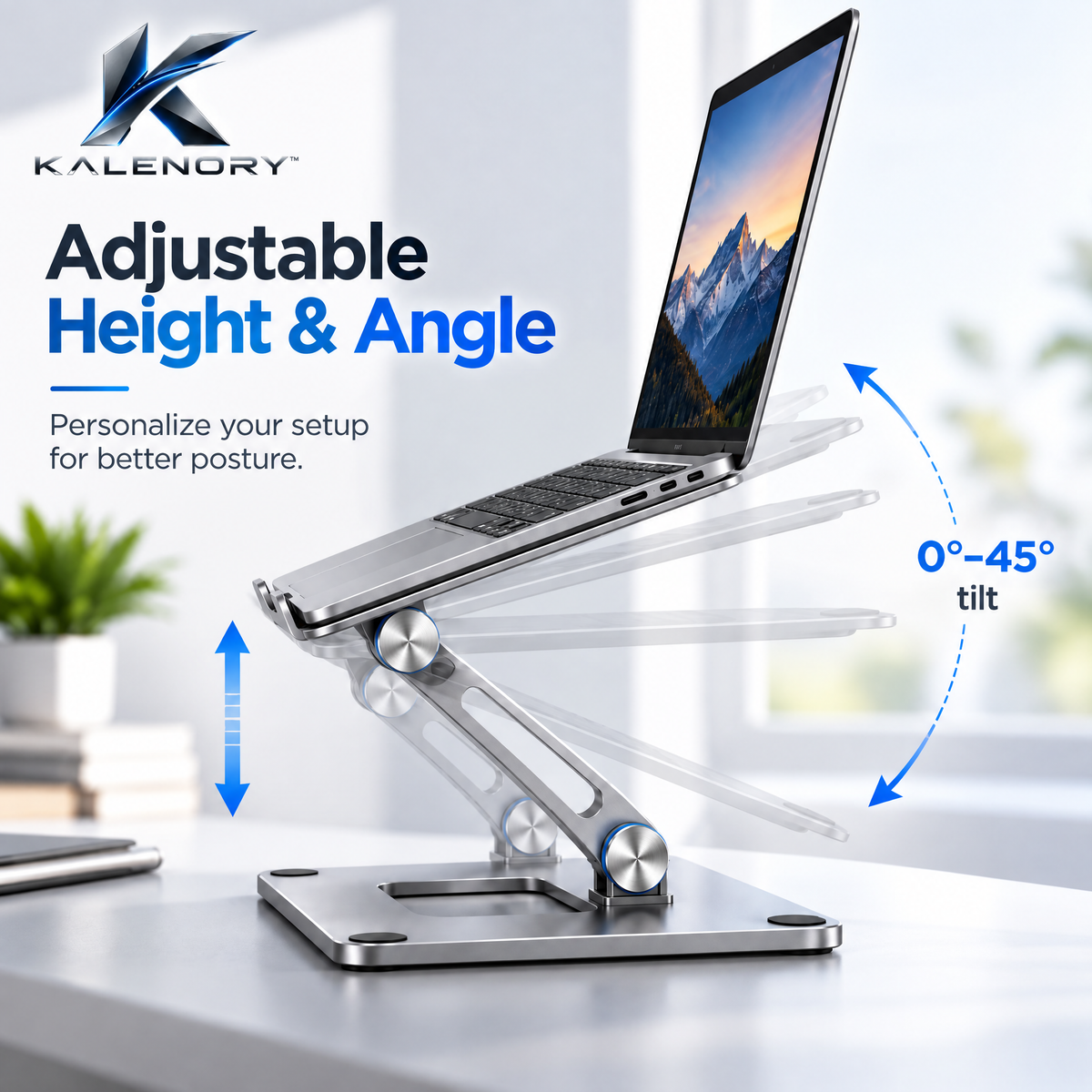 Kalrnory™ ElevateFold Adjustable Laptop Stand – Foldable Ergonomic Desktop Riser for Work, Study & Travel