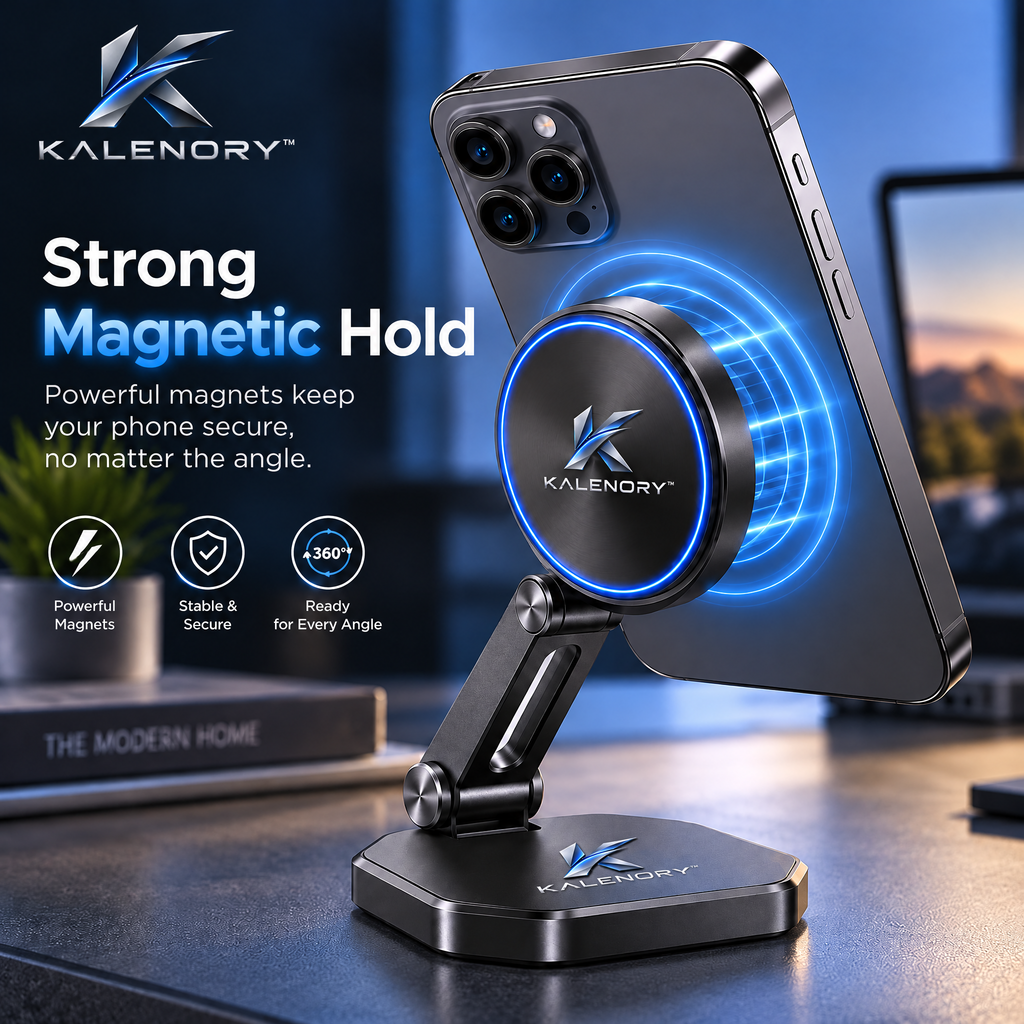 Kalrnory™ PocketFold Adjustable Phone Stand – Compact Fold-Flat Desktop Holder for Work, Travel, Video Calls & Everyday Viewing