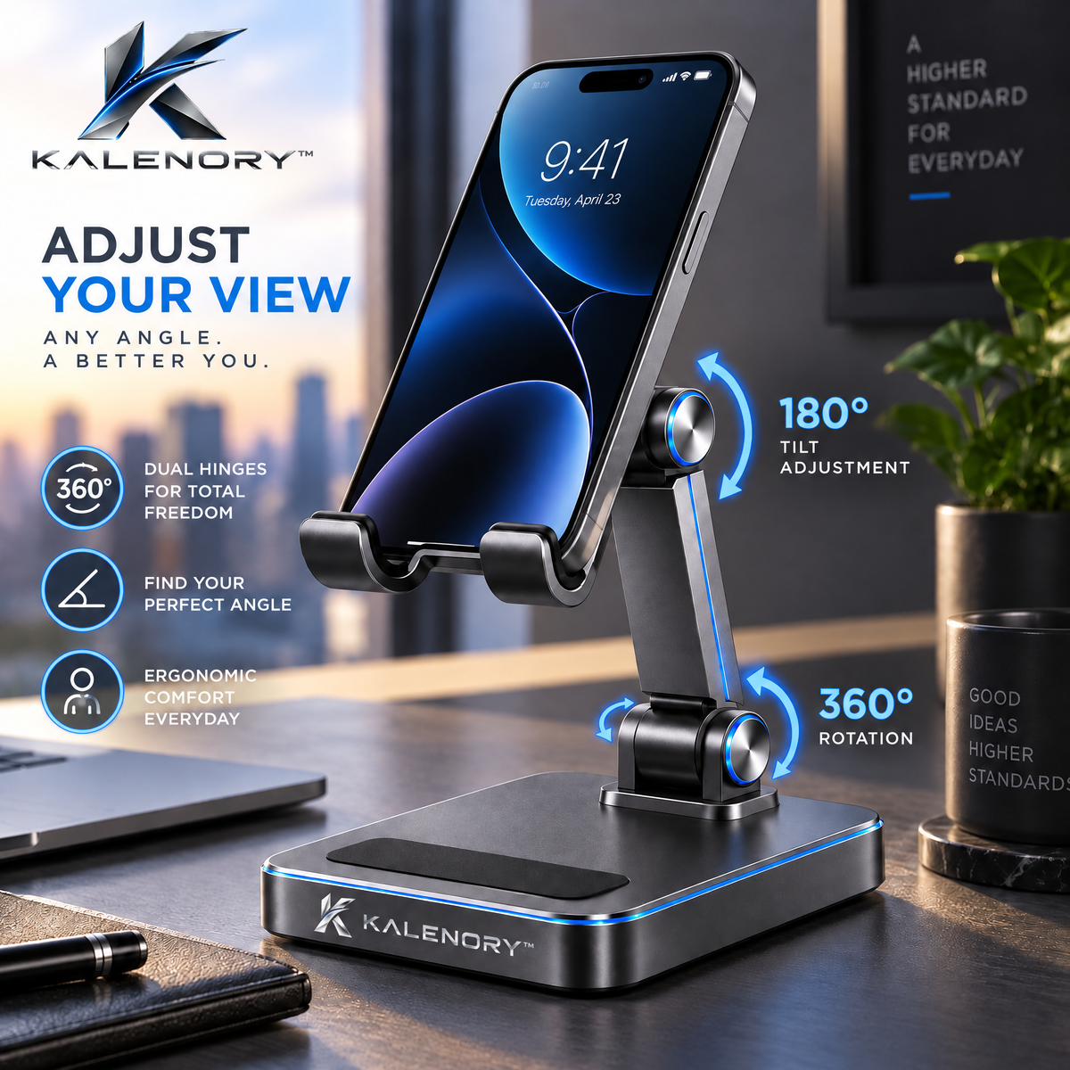 Kalrnory™ Adjustable Foldable Phone Stand – Multi-Angle Desktop Holder for Work, Video Calls, Streaming & Everyday Viewing