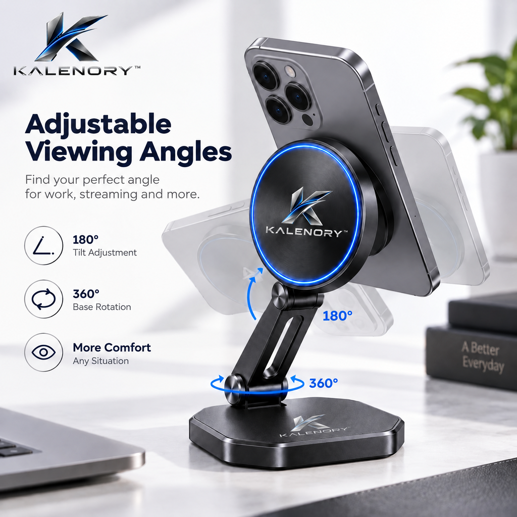 Kalrnory™ PocketFold Adjustable Phone Stand – Compact Fold-Flat Desktop Holder for Work, Travel, Video Calls & Everyday Viewing