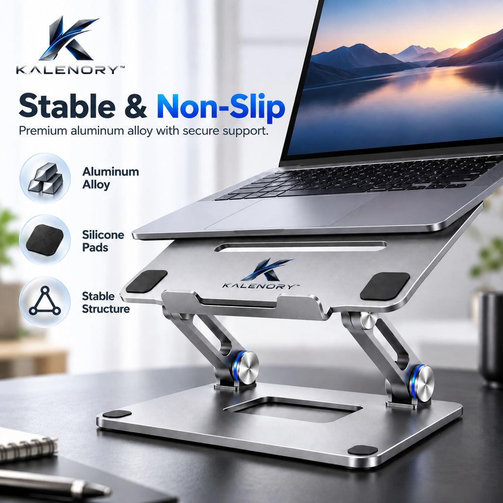 Kalrnory™ ElevateFold Adjustable Laptop Stand – Foldable Ergonomic Desktop Riser for Work, Study & Travel