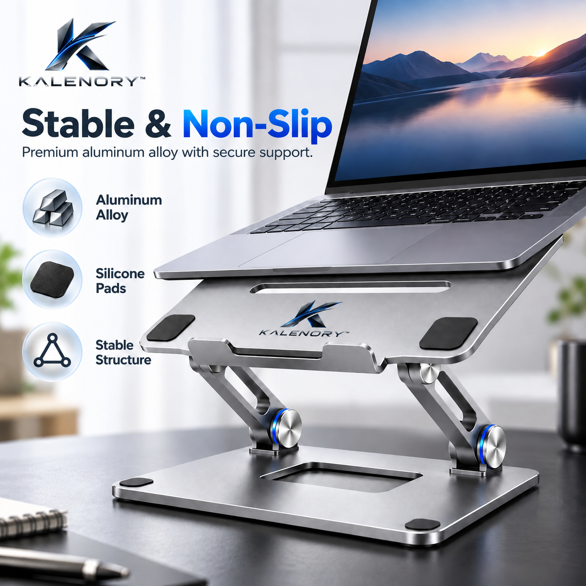 Kalrnory™ ElevateFold Adjustable Laptop Stand – Foldable Ergonomic Desktop Riser for Work, Study & Travel