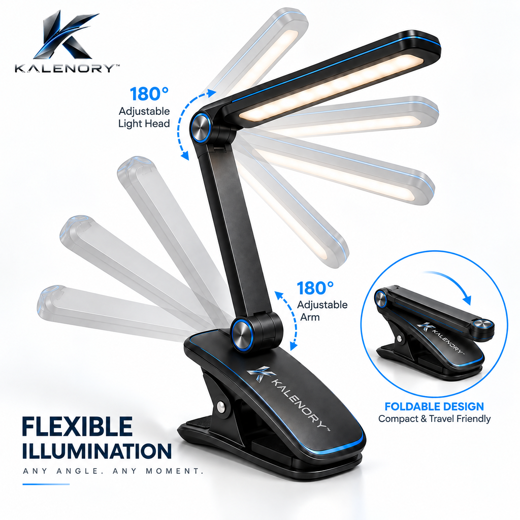 Kalrnory™ FlexBeam Portable Reading Light – Rechargeable Clip-On Book Lamp with 3 Light Tones & Adjustable Brightness