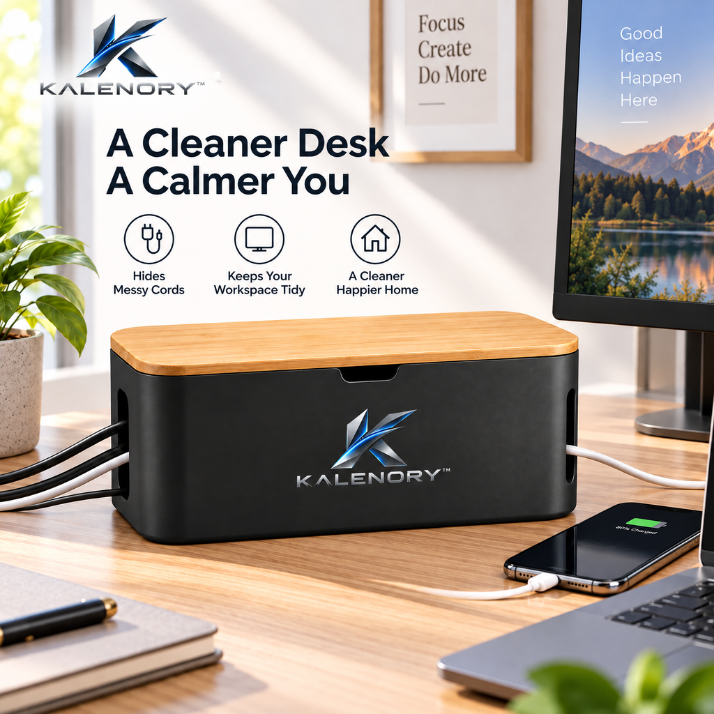 Kalrnory™ Cable Management Box – Power Strip & Cord Organizer with Ventilated Lid for Desks, Offices & Home Charging Areas